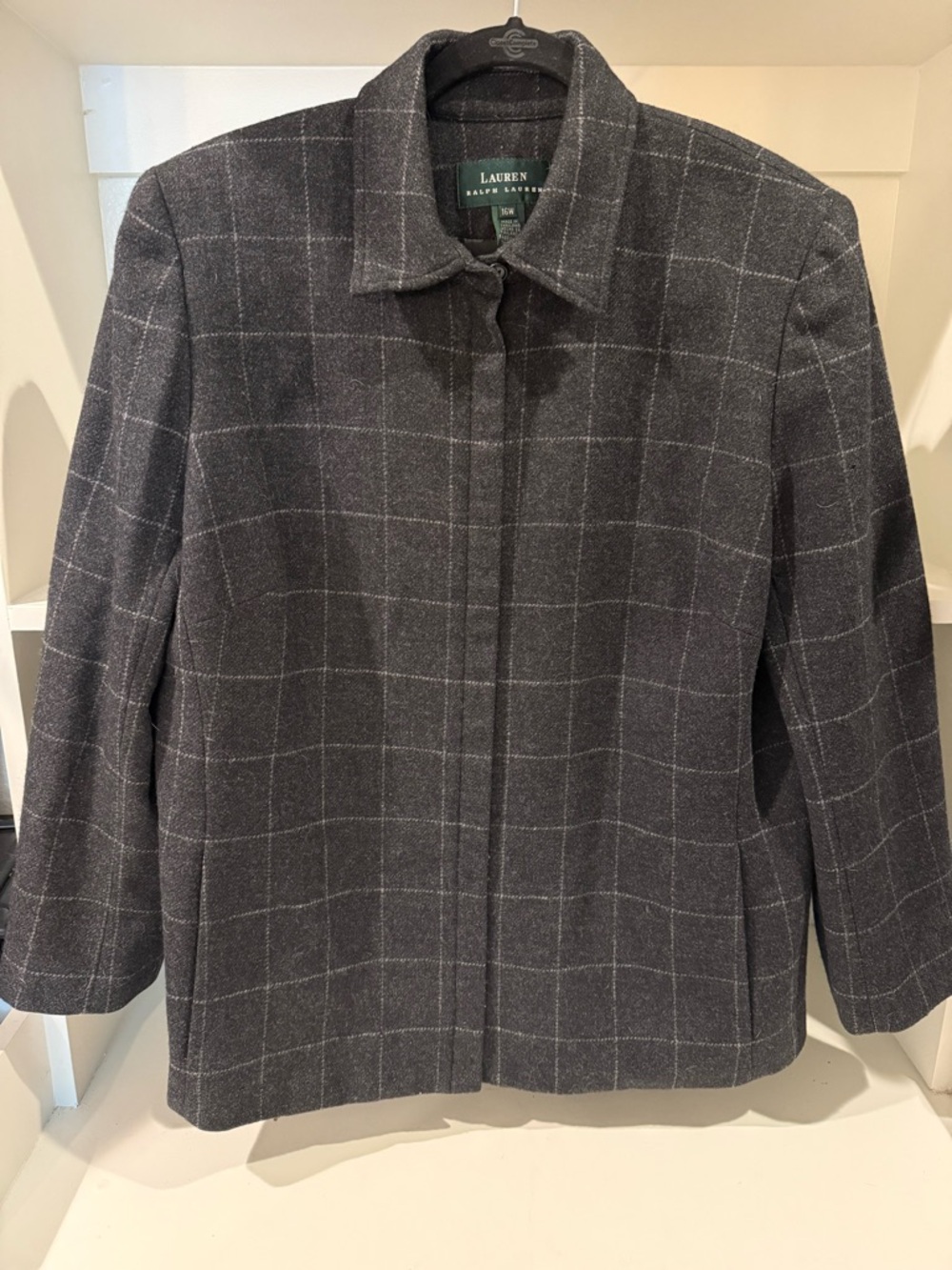 Vintage Lauren Ralph Lauren Gray Windowpane 100% Lambswool Blazer